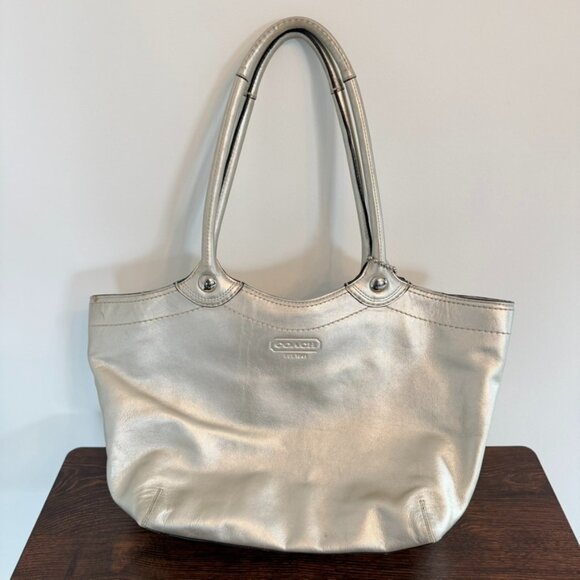 Coach Handbags - ✨ Coach Metallic Silver Leather Tote Bag ✨